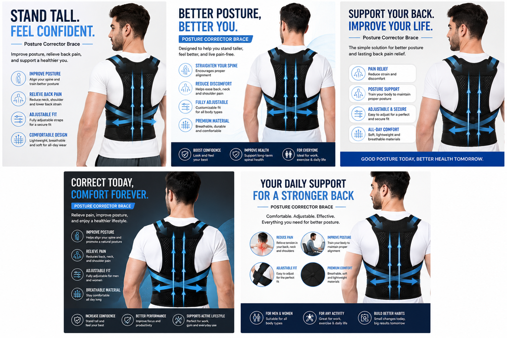 Posture Corrector Brace — Back Pain Relief, Adjustable Fit