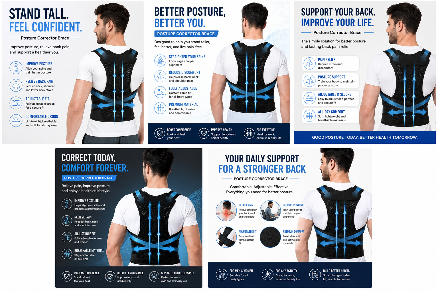 Posture Corrector Brace — Back Pain Relief, Adjustable Fit