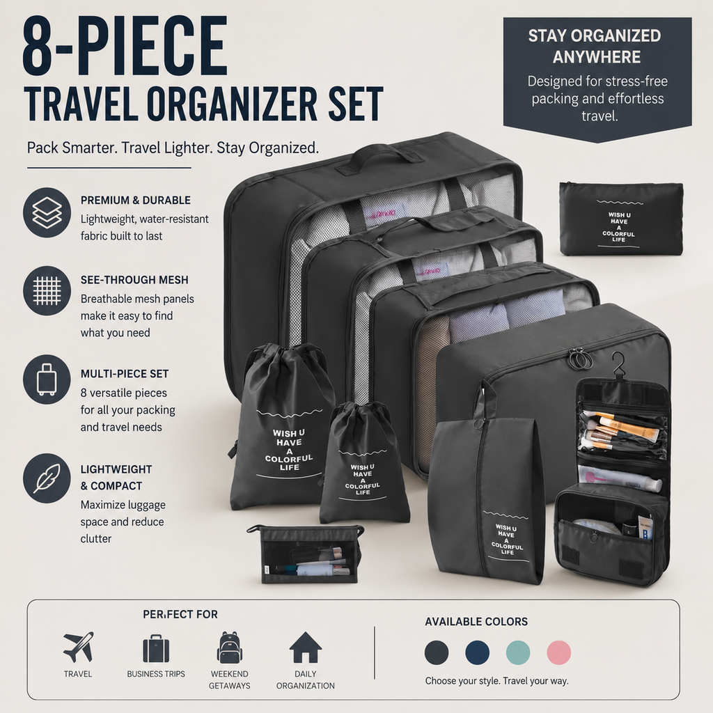 Packing Cubes Set — Travel Organiser for Luggage, 6 Piece