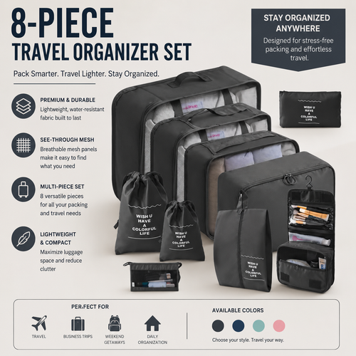 Packing Cubes Set — Travel Organiser for Luggage, 6 Piece