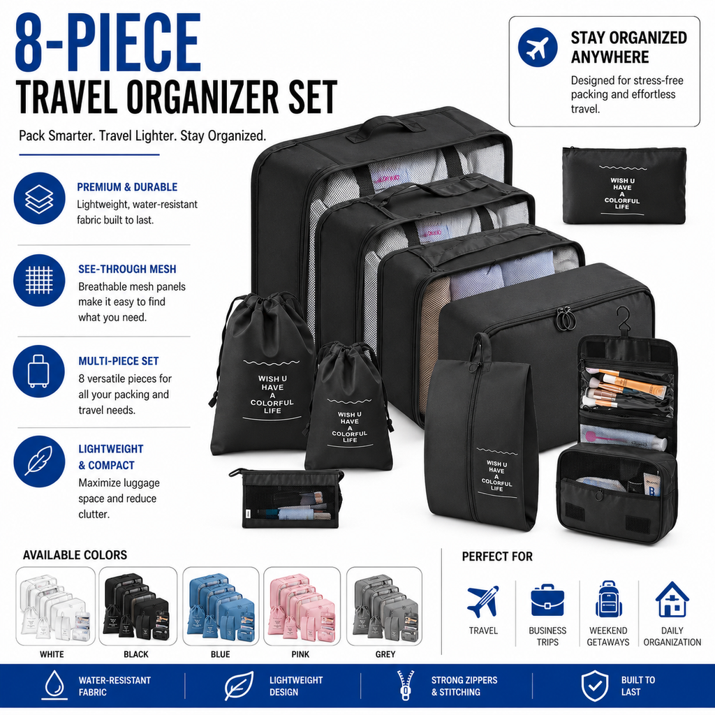 Packing Cubes Set — Travel Organiser for Luggage, 6 Piece