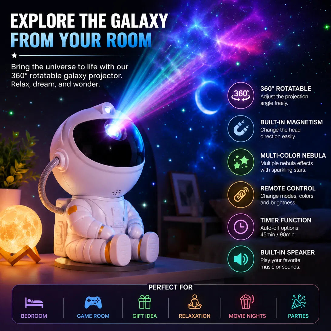 Galaxy Star Projector — Astronaut Nebula Night Light with Bluetooth Speaker