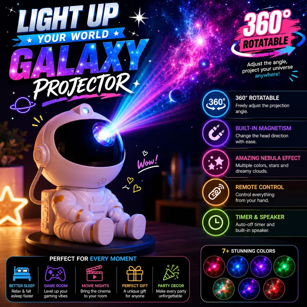 Galaxy Star Projector — Astronaut Nebula Night Light with Bluetooth Speaker