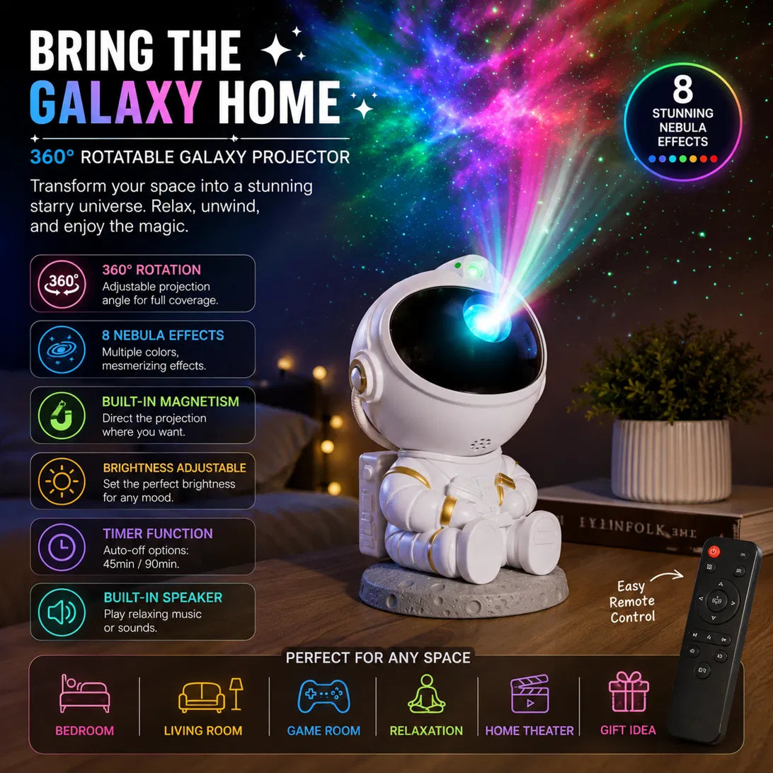 Galaxy Star Projector — Astronaut Nebula Night Light with Bluetooth Speaker